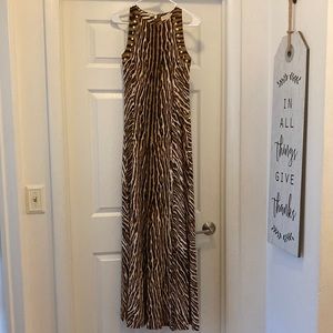 Michael Kors Animal Print Gold Studded Maxi Dress
